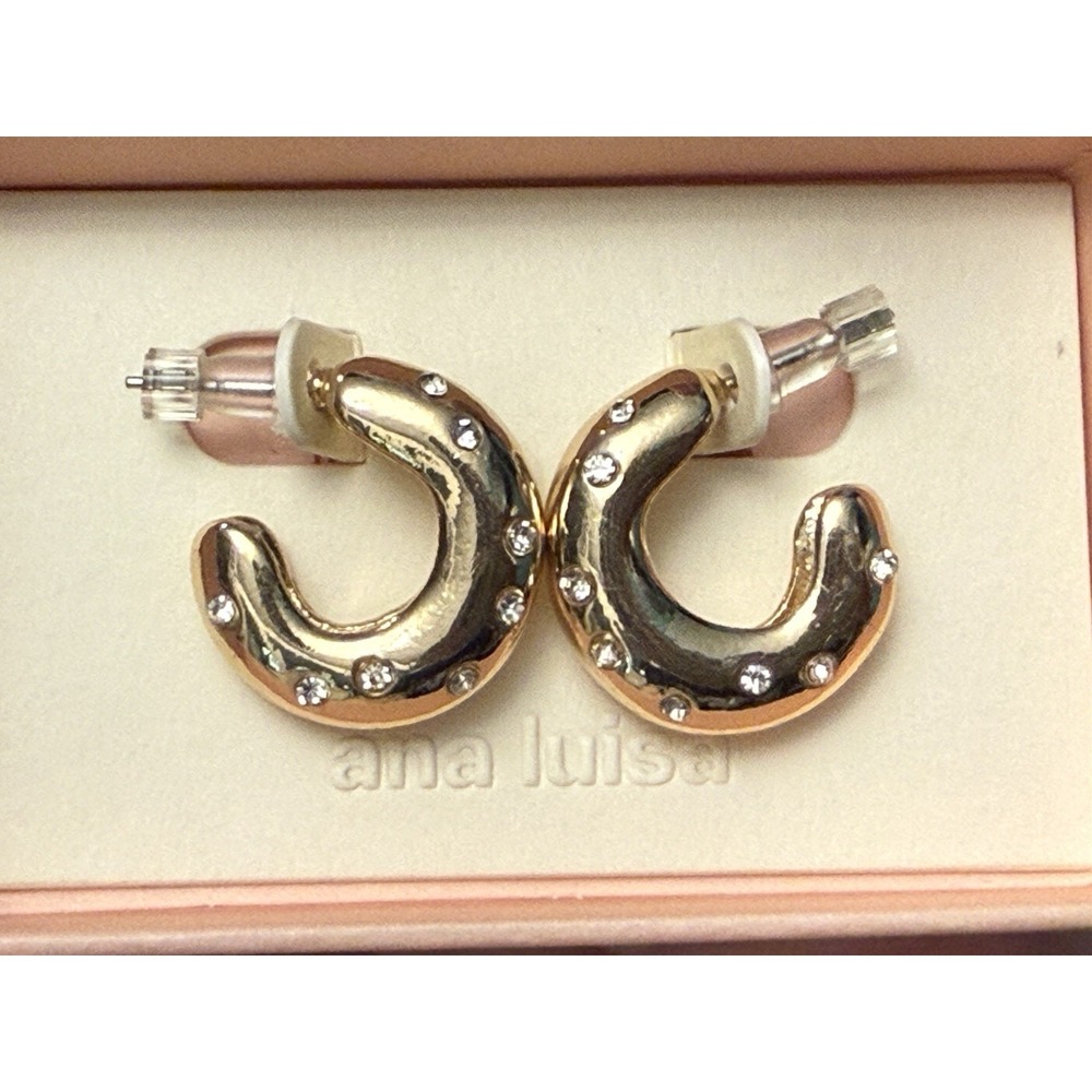 Ana Luisa 14K Gold Plated Starburst Cubic Zirconia Huggie Hoop Earrings New Box